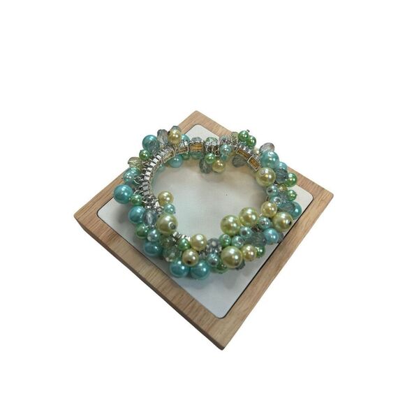 Blue pearl cluster yellow silver bracelet - Picture 1 of 8